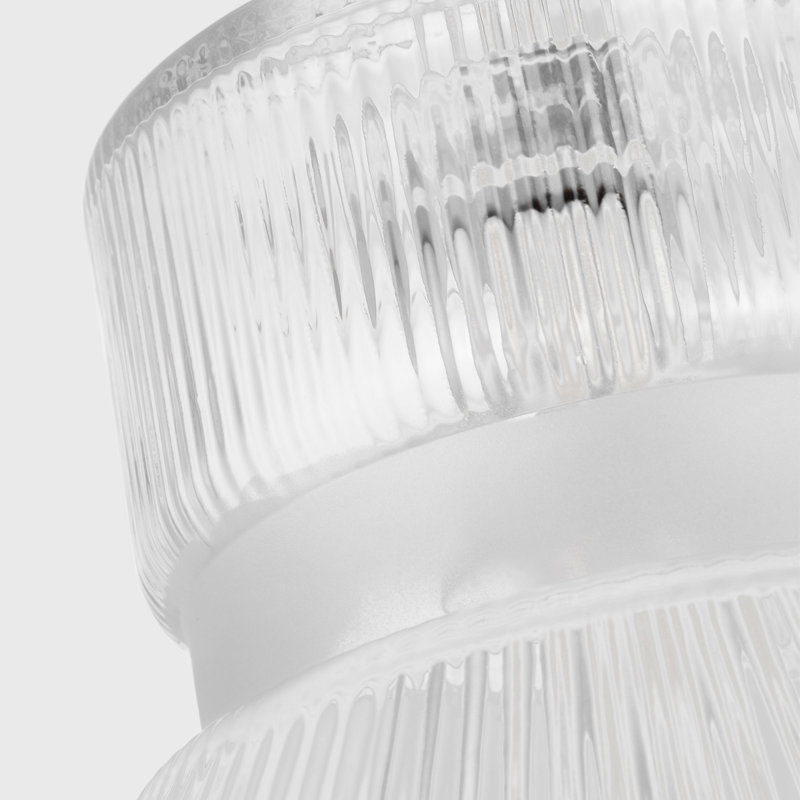 Luminaire suspendu de cuisine 1 lumière Liouet au fini nickel brossé avec abat-jour côtelé transparent, Nickel brossé