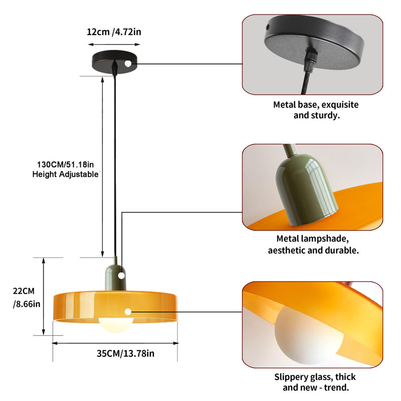 Luminaire suspendu 0 lumière, Vert, Orange, H 8,66 po x l 13,78 po x P 13,78 po