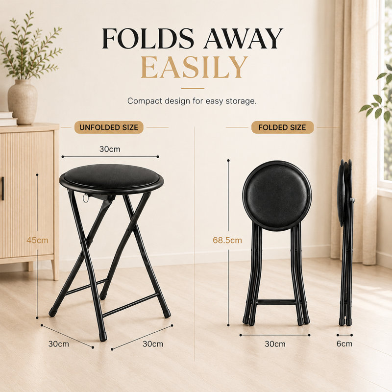 Upholstered Bar Stool with Steel Frame, Black / Black