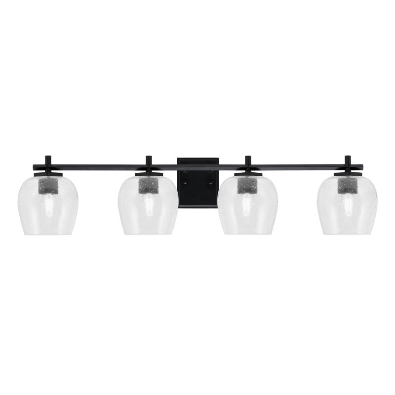 Barre de salle de bain Finola illustrée avec verre transparent, H 8 po x l 37,25 po x P 7,25 po, Noir mat, 4 lumières