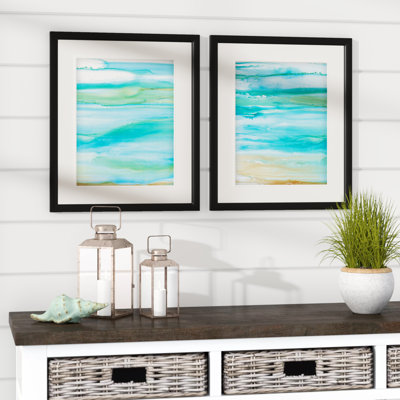 « côtier abstract », ensemble de 2 reproductions de peintures à l’acrylique encadrées