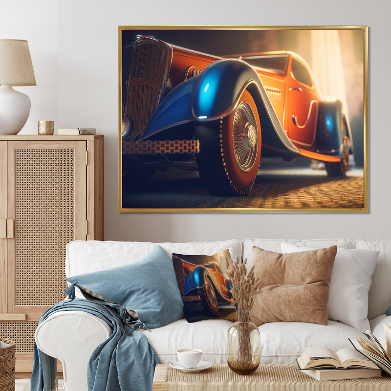 Élégance rétro de voiture classique rétro, H 16 po x l 32 po x P 1 po, Cadre flottant doré