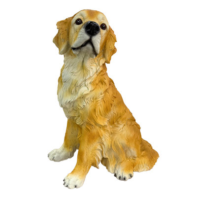 Lifelike Sitting Golden Retriever Resin Dog Statue Weatherproof Animal Sculpture for Outdoor Backyard Lawn Patio Flower Bed and Indoor Home Tabletop Shelf Decor Ornament