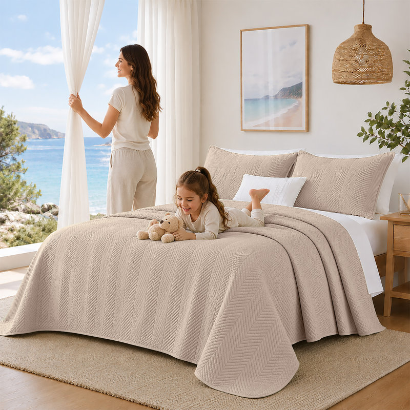 Couvre-lit matelassé léger Imperial, Très grand (106 po x 96 po), Beige