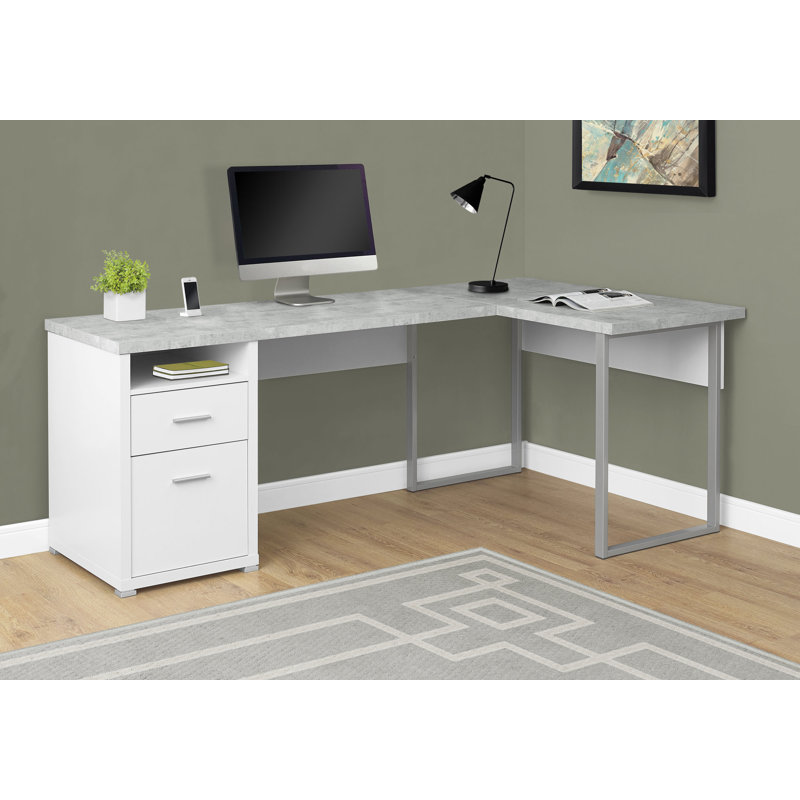 Bureau en L, L 80 po, Orienté vers la gauche, Blanc, Gris