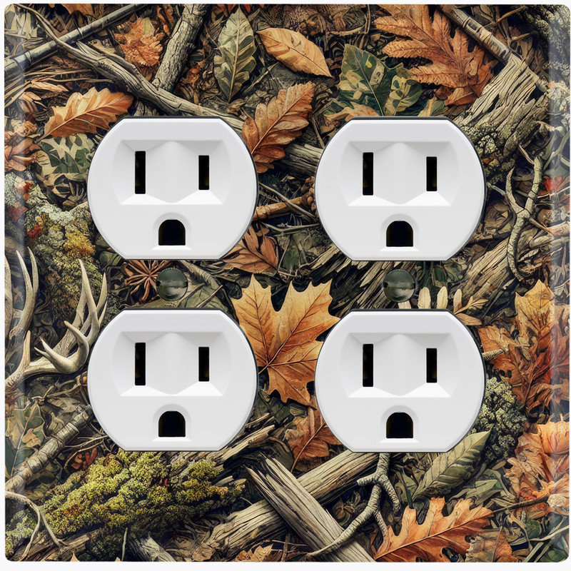 Couvre-interrupteur en métal, plaque standard, 2 bandes, recto-verso - chasse camouflage, #9 Double Duplex Outlet