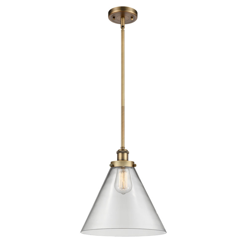 Luminaire suspendu conique à 1 lumière Gelinas, Ampoule non incluse, Nickel satiné brossé, Transparent