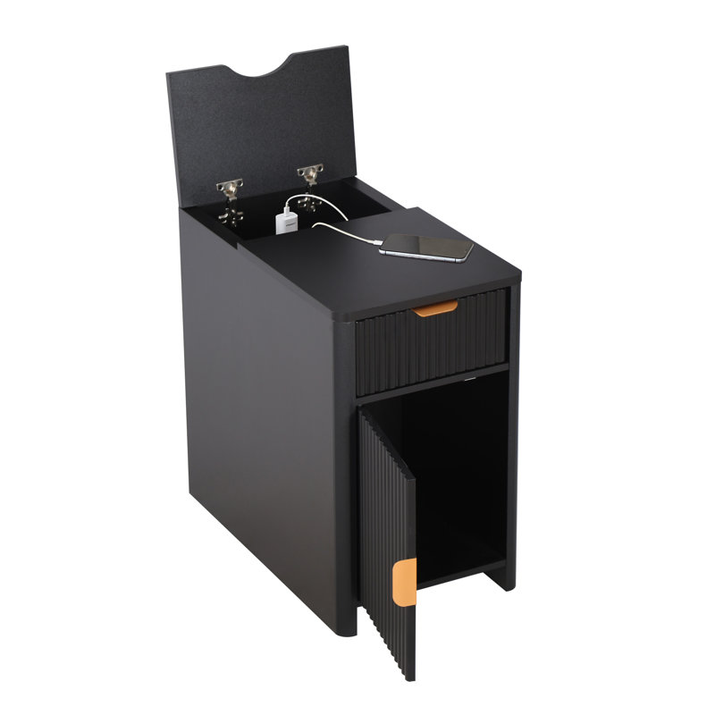 End Table With Storage And Charging Station, Black