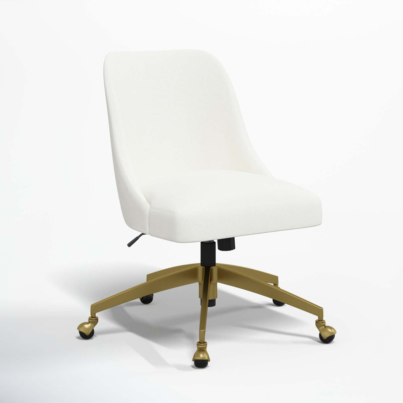 Chaise de bureau Tamieka, Lin blanc texturé Zuma