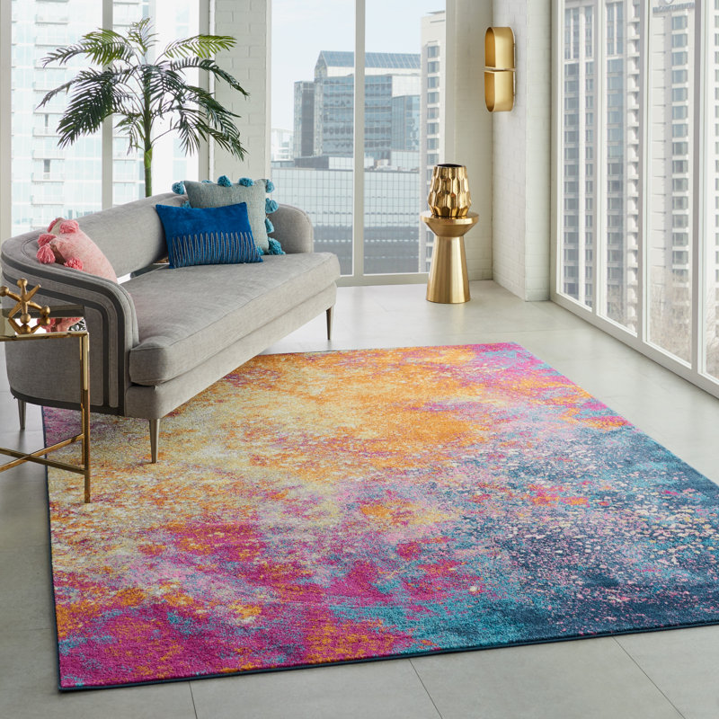 17 Stories Liiam Performance Pink/Yellow Rug & Reviews | Wayfair