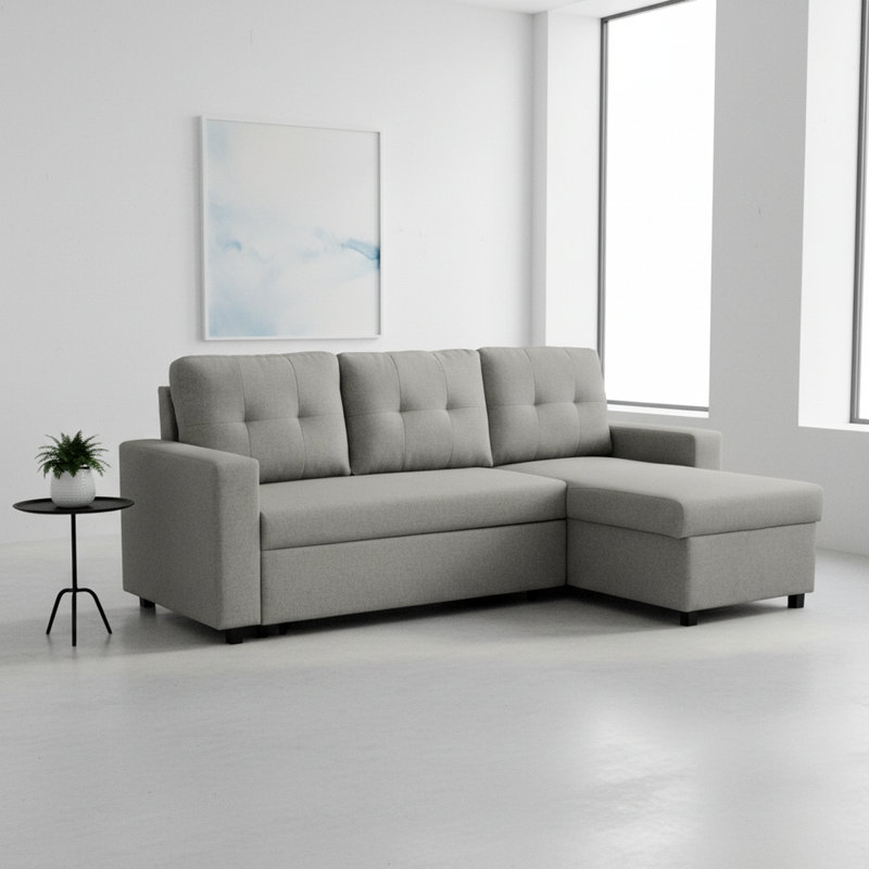 Canapé modulaire en L avec canapé-lit, Polyester gris