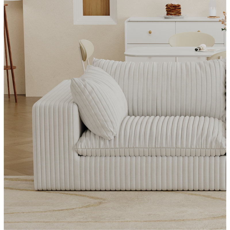 Canapé Cloud, tissu en velours côtelé, sièges profonds, conception à deux couches, coussin amovible, sans assemblage, combinaison de bricolage pour le salon, la chambre à coucher, la salle de conférence, un appartement, blanc