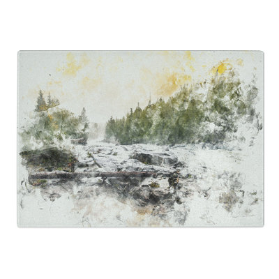 Tempered Glass Mountain Stream View Chopping Board