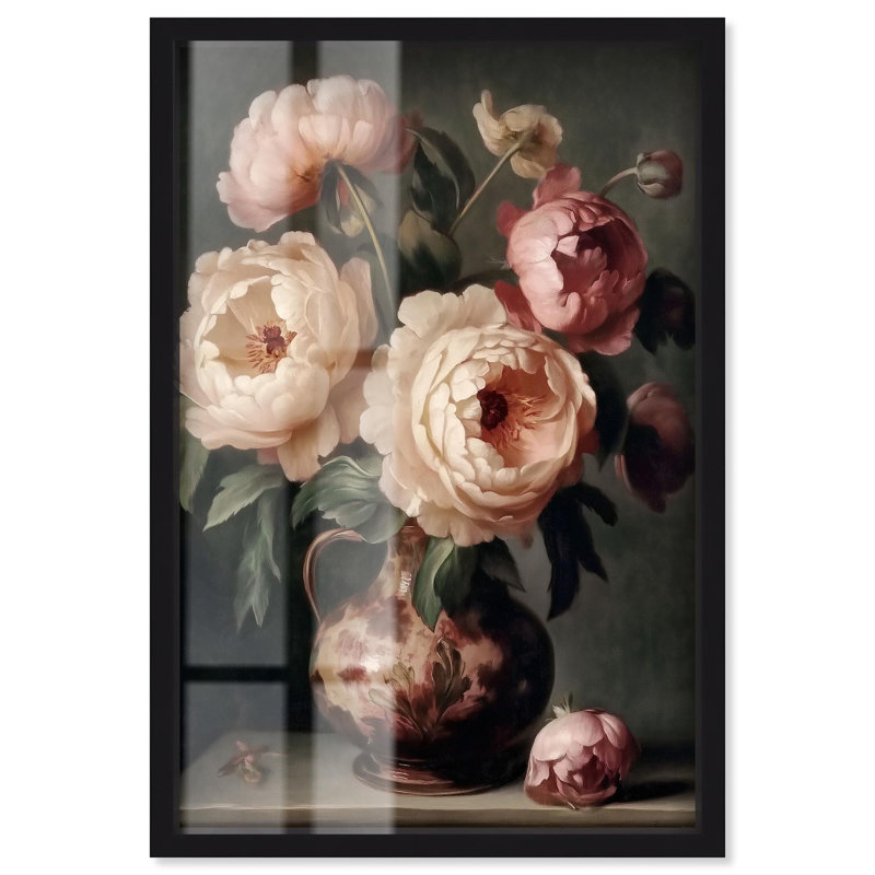 «Peony Rhapsody Shadowbox Print» par Art Remedy, H 16 po x l 11 po, Noir