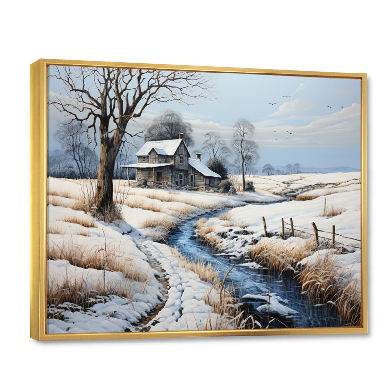 Countryside Winters Touch Patchwork II, reproduction d'art sur toile, Cadre flottant doré, H 12 po x l 20 po x P 1 po