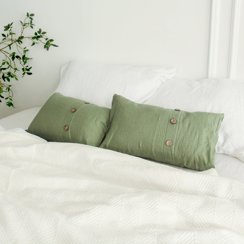 100% Linen Lumbar Pillow Cover 12 X 20 Inch Set Of 2 Rectangular Decorative Pillow Cover With Vintage Triple Coconut Button