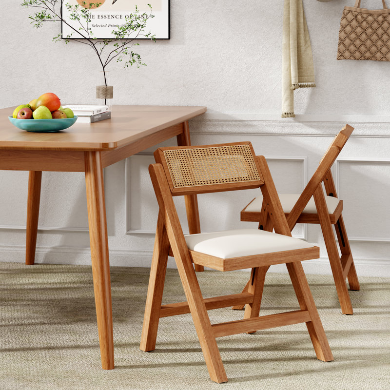 Idalia 18.3'' H Faux Leather Upholstered Beech Folding Side Chair, Beige