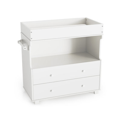 Baby Changing Table Dresser with 2 Drawers and Large Open Compartment, Modern Diaper Changing Station