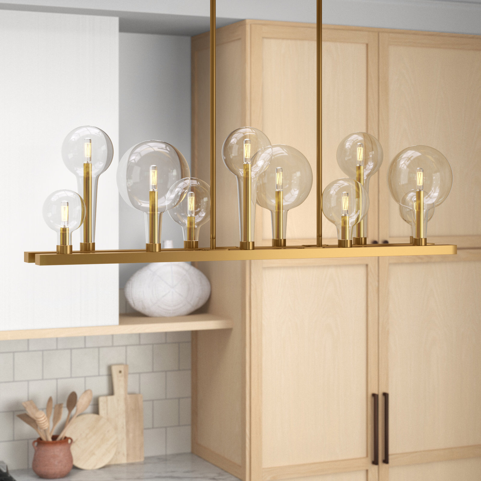 Indira 10 Light Glass Dimmable Pendant, Lacquered Brass