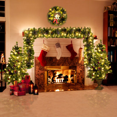 Ophelia Pre-Lit 4-Piece Artificial Christmas Tree with Garland, Wreath
