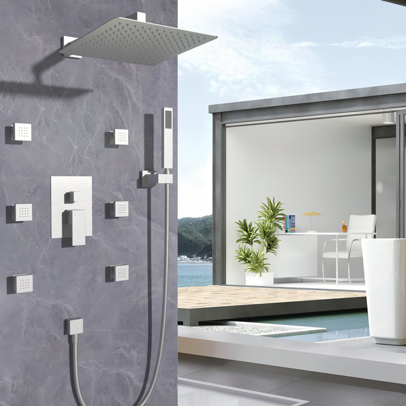6 Body Jet Shower Systems With 11.8"Rain Shower And High Pressure Handheld, Rough In-Valve, Brushed Nickel