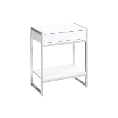 Contemporary Glossy Laminate Accent Table with Storage Drawer and Chrome Metal Frame, Perfect for Living Room or Bedroom