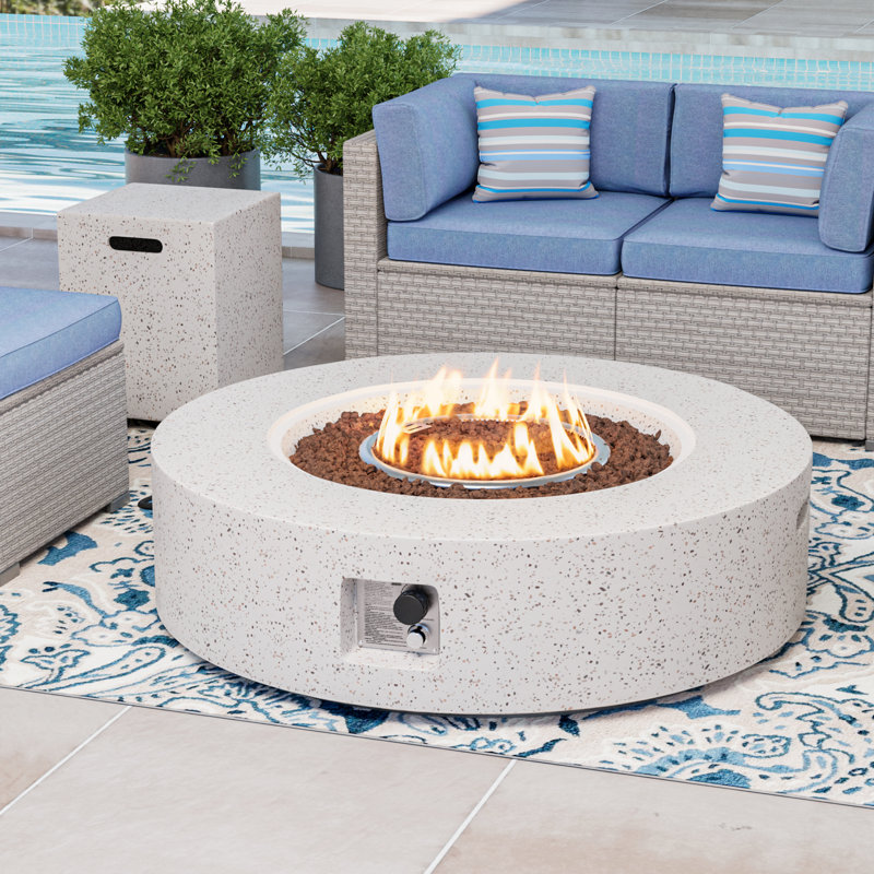 Table de foyer d'extérieur au propane Shade, Blanc terrazzo