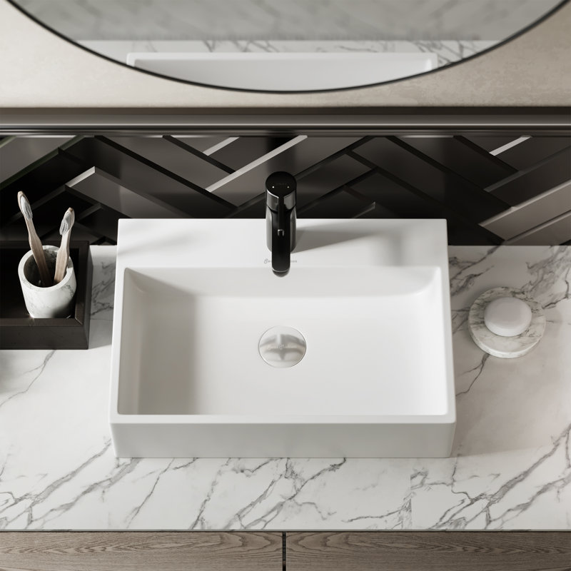 Claire 20" Rectangle Ceramic Vessel Sink in Glossy White SM-VS203, Glossy White