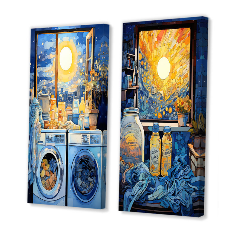 Blue And Yellow Laundry Day Detergent II - Laundry Wall Decor Set Of 2, Wrapped Canvas, 28" H x 25" W