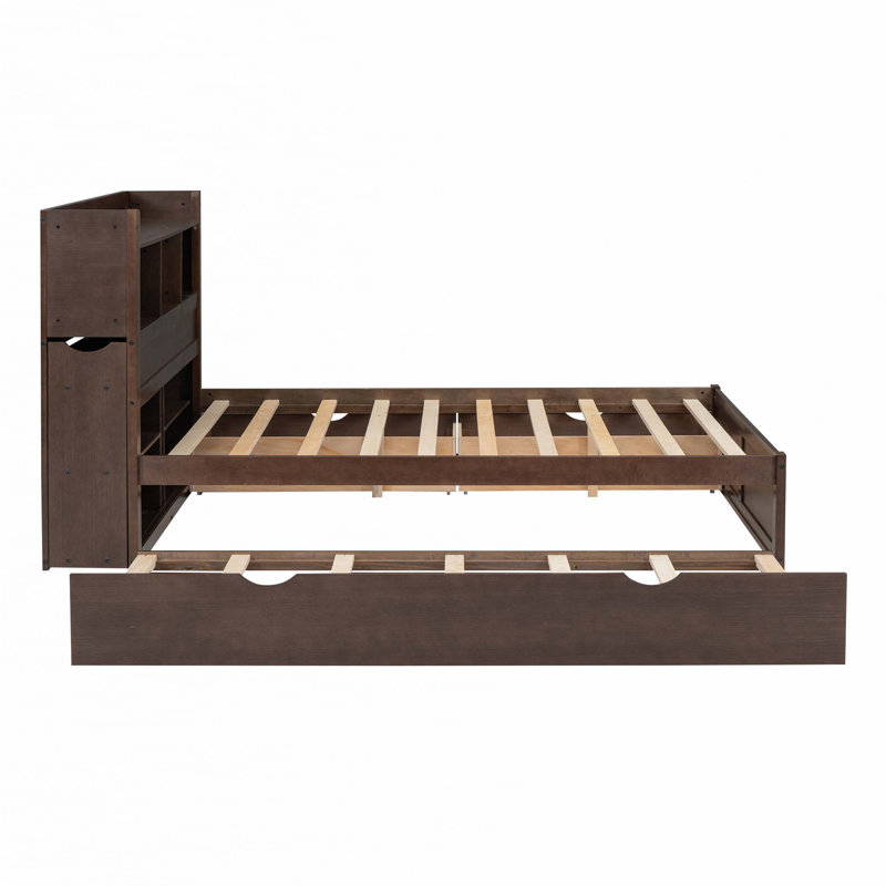 Lit plateforme double avec tablettes coulissantes, Espresso