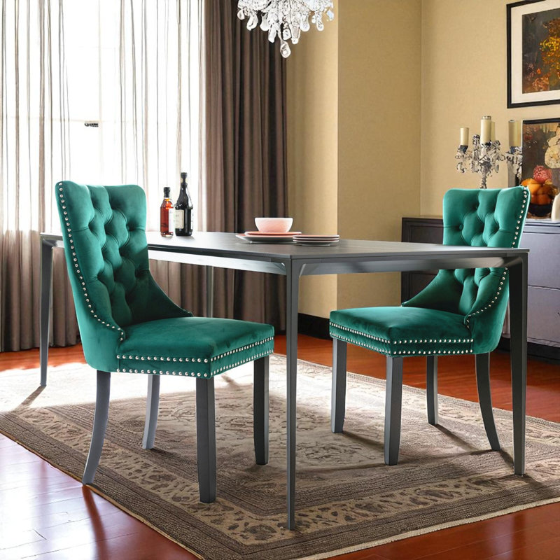 2 Pcs High-End Tufted Solid Wood Contemporary Velvet Upholstered Dining Chair With Wood Legs Nailhead Trim,Upholstered dining room chair,dinning chair,kitchen chair