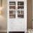 Tall Arched Top Cabinet Bookcase with Glass Doors and Drawers for Kitchen, Workspace-343128344