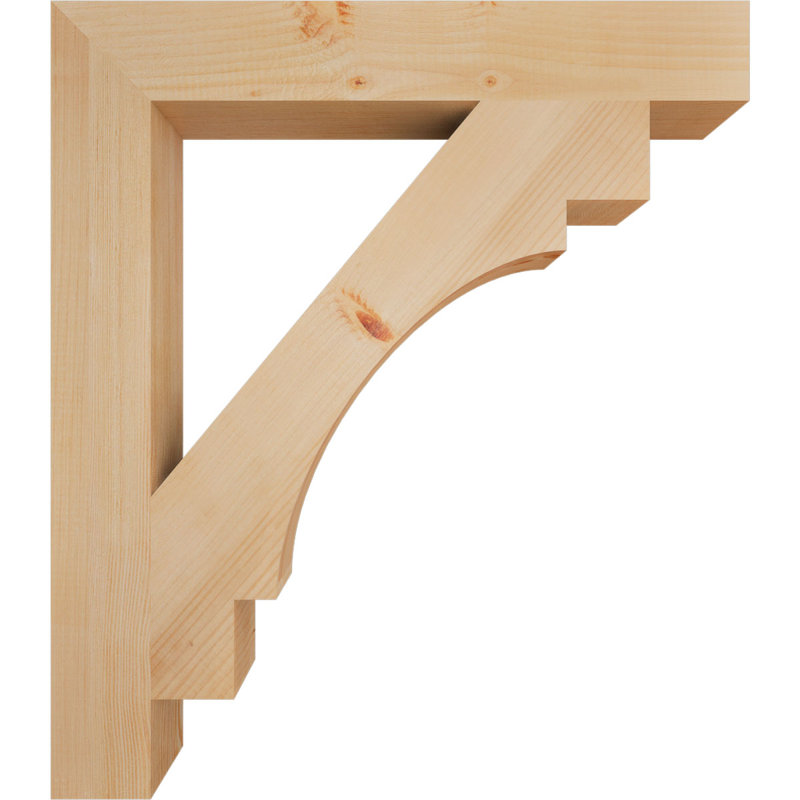Merced H W D Wood Bracket / Corbel, 32" H x 4" W x 28" D, Douglas Fir (Smooth)