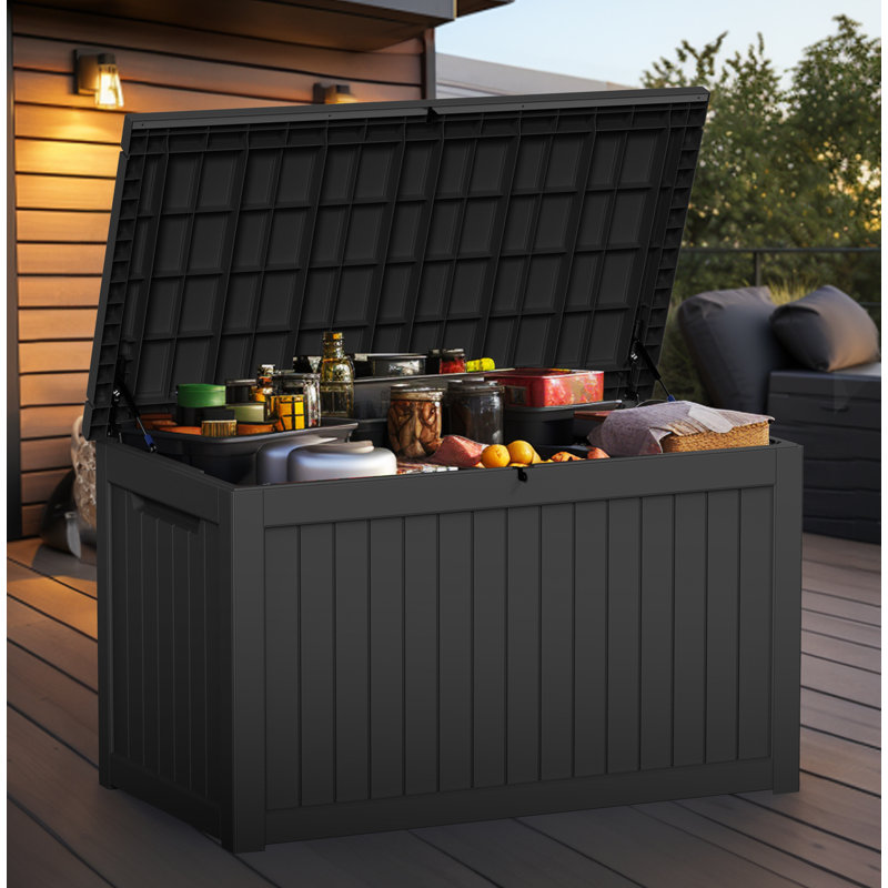 230 Gallon Resin Deck Box, Large Indoor And Outdoor Storage Box, Black