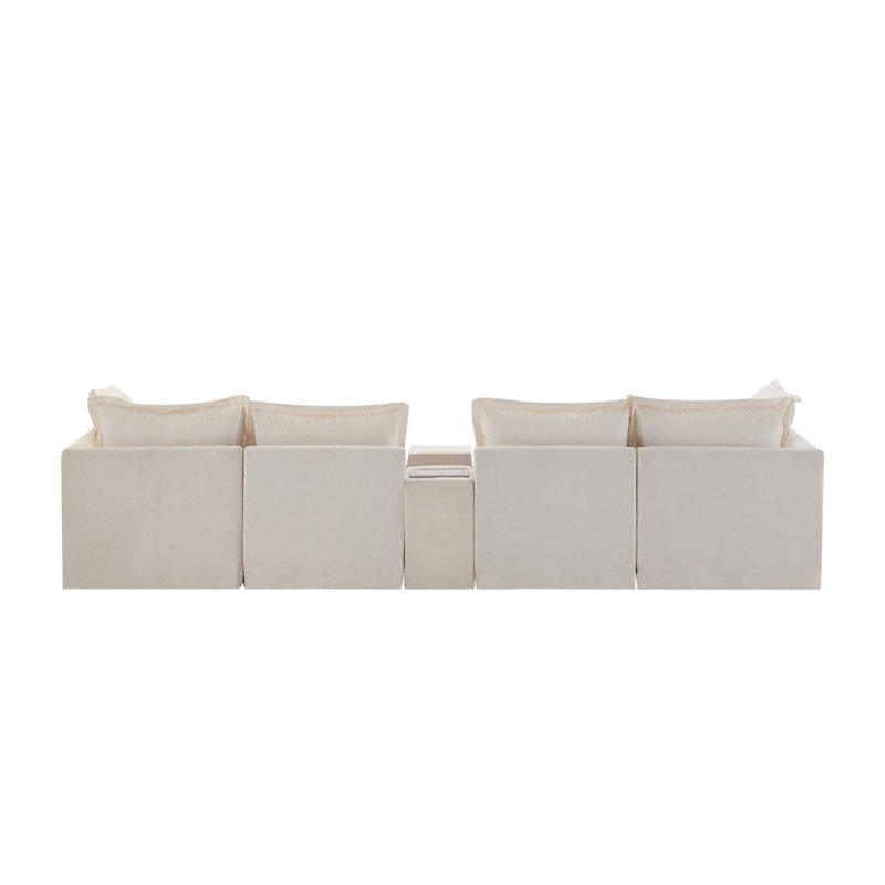 Canapé modulaire de 131 po avec repose-pieds mobile et console, porte-gobelet, siège large, canapé à 6 places en forme de U, canapé surdimensionné en chenille avec chargeur USB pour le salon, appartement, 2 couleurs