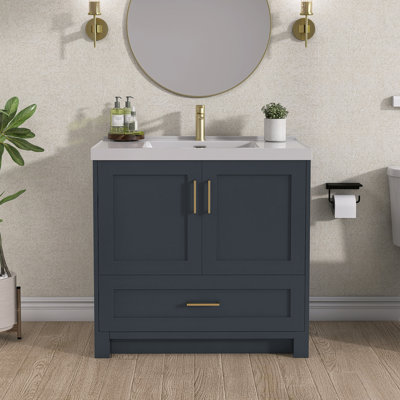 36 Inch Freestanding Bathroom Vanity With Sink Combo Set Solid Wood Modern Storage Single Cabinet