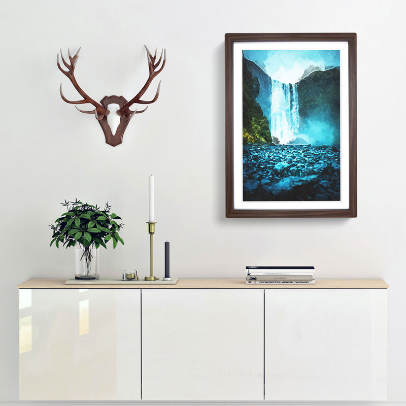 Waterfall Path in Iceland in Abstract - Picture Frame Graphic Art Print, 60cm H x 40cm W x 2cm D, Walnut