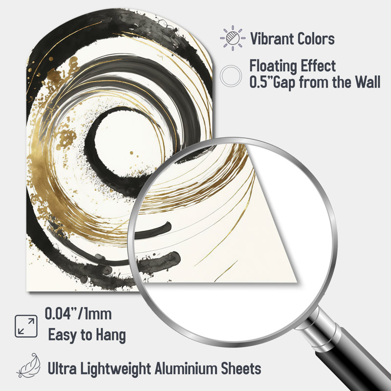 «Black and Gold Curves IV - Asymmetric Abstract Spirals», art mural en métal, H 34 po x l 25 po
