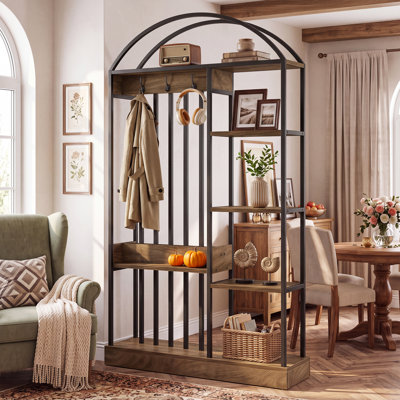 71" Room Divider with Shelves, Freestanding Wall Partition Screen Display Shelf