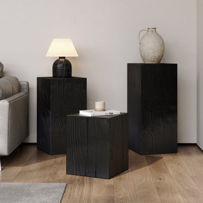 Ensemble de tables d'appoint de style rétro naturel, tables de bout empilables, table d'appoint Mgo à colonne carrée