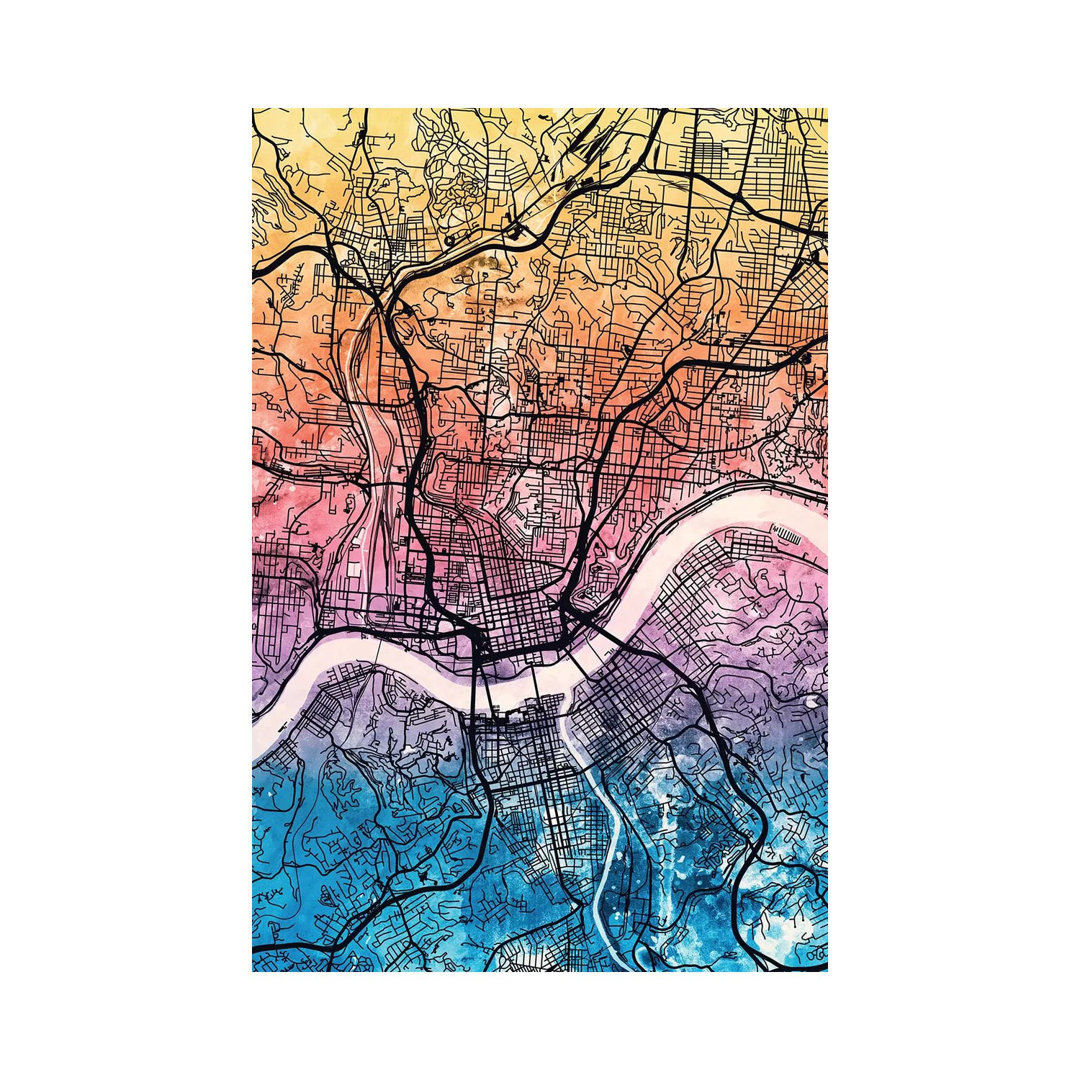 Cincinnati Ohio City Map IV by Michael Tompsett - Wrapped Canvas Gallery-Wrapped Canvas Giclée