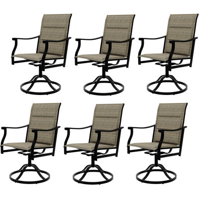 Ensemble de 6 chaises de patio pivotantes en tissu texturé à haut dossier avec chaise berçante rembourrée pour l'extérieur