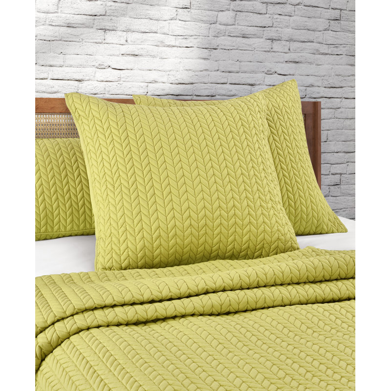 Chartreuse Quilted Euro Sham with Herringbone Pattern