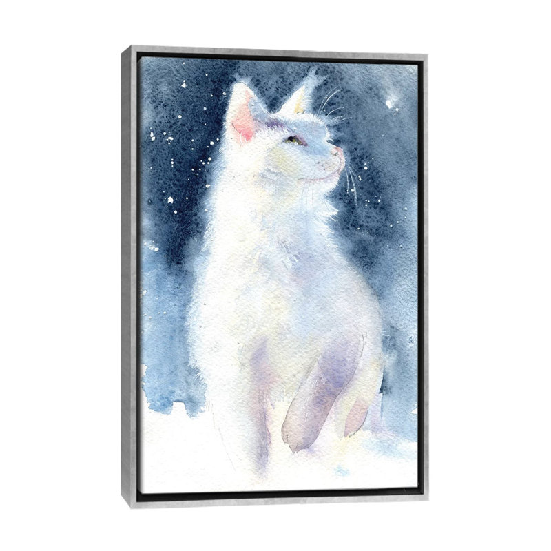 «White Kitten II» par Marina Ignatova - impression, Toile avec cadre argenté, Pas de tapis, H 60 po x l 40po x P 1,5 po