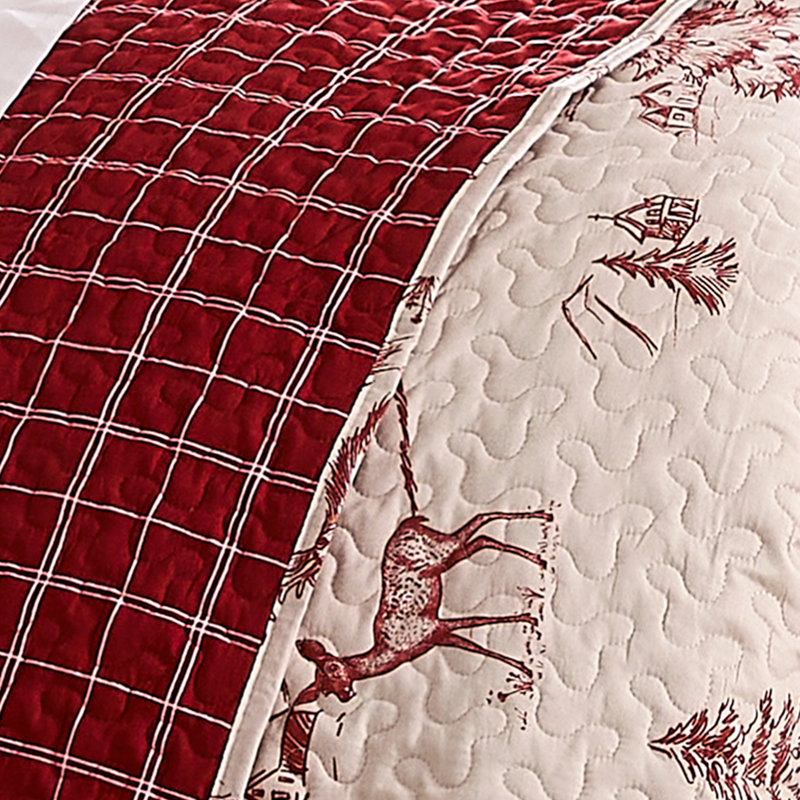 Ensemble de courtepointe réversible de Noël Winterwood de Southshore Fine Linens, en microfibre doublement brossée à motif toile de Noël avec revers à carreaux rouges, 1 courtepointe et 1 taie d'oreiller, 1 place / 1 place XL