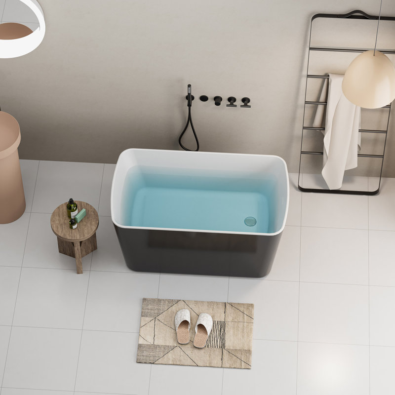 49'' Acrylic Freestanding Soaking Bathtub, Square-Shape Japanese Soaking Hot Tub With Chrome Overflow And Drain, Black