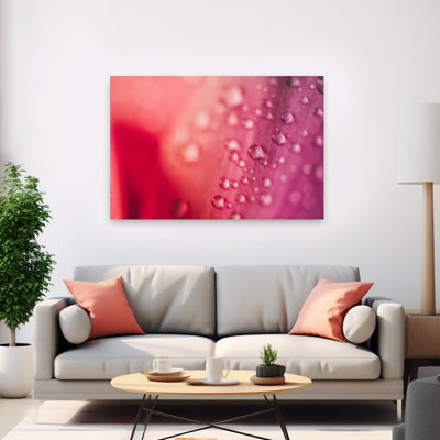 Pink Petal Droplets Abstract Delicate Vibrant Rose Flower Nature Wall Art Print 1 Piece Wrapped Canvas Wall Art