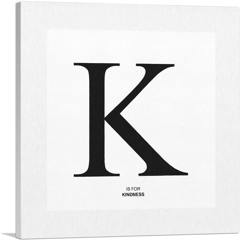 "Modern" noir et blanc, gris, alphabet Serif, lettre K - reproduction d'art textuel sur toile tendue