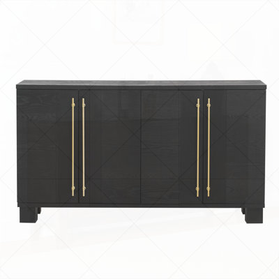 Sideboard Buffet Cabinet with Storage, Wood Sideboard with Adjustable Shelves and Gold Handles for Kitchen, Dining Room and Living Room