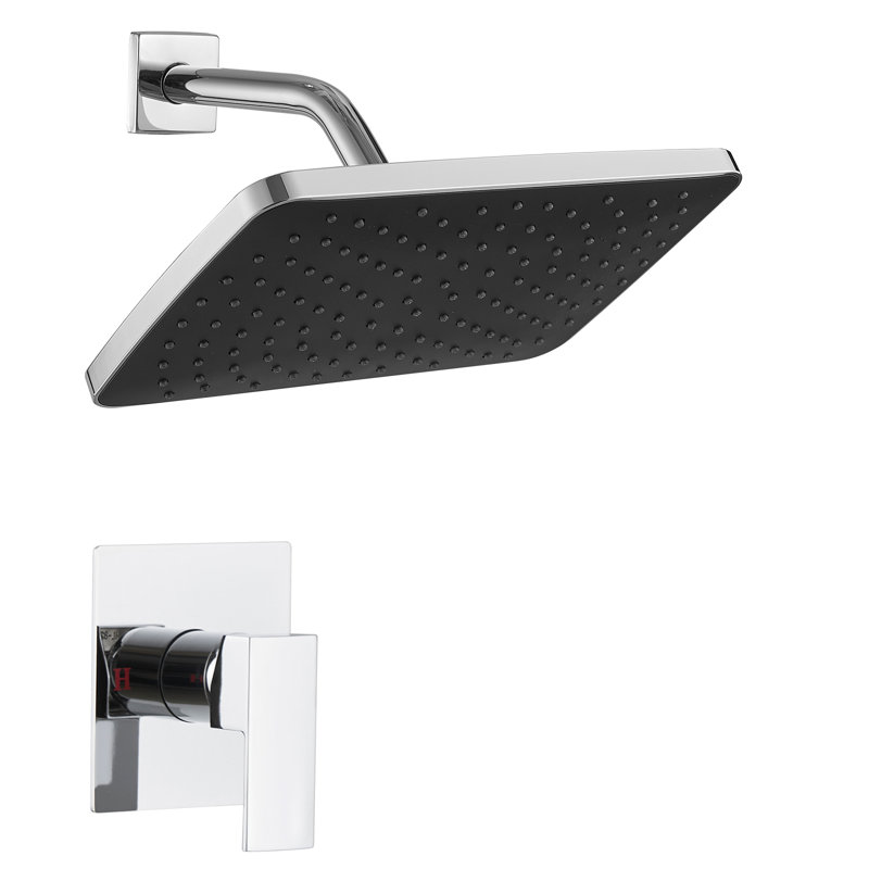 Ensemble de robinet de douche carré à poignée simple 1 jet 2,5 gallons par minute avec pomme de douche à haute pression en chrome poli (valve incluse)